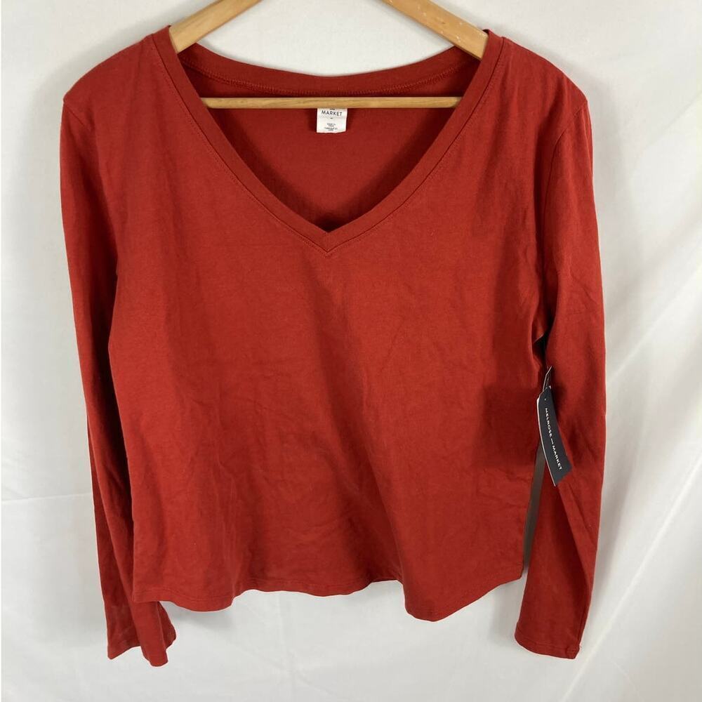 NWT Melrose & Market Red Ochre V Neck Long Sleeve Tshirt XS
